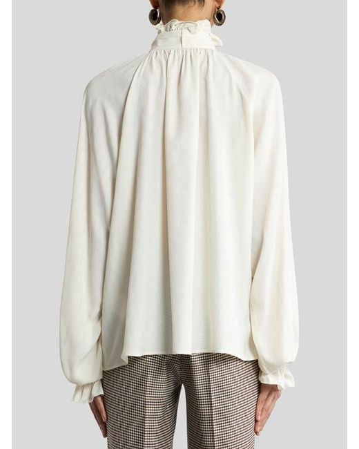 Etro White Silk-Blend Jacquard Blouse With Silk Scarf And Paisley Motif