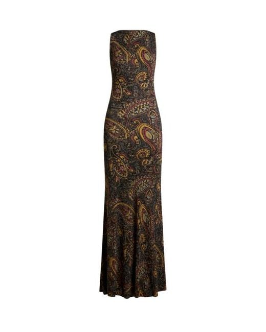 Etro White Ribbed Long Dress With Floral Paisley Motif
