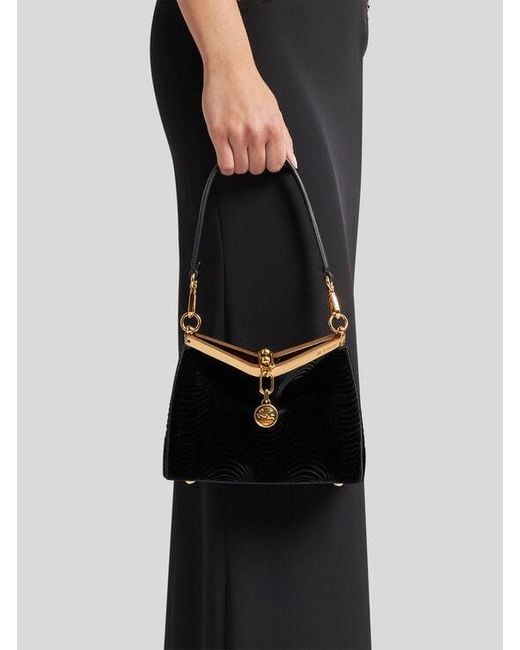 Etro Black Small Velvet Vela Bag