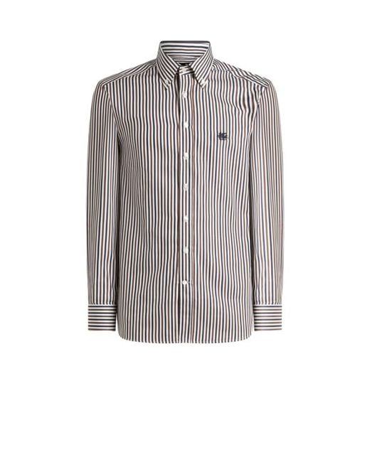 Etro Gray Cotton Shirt With Vertical-Stripe Pattern for men