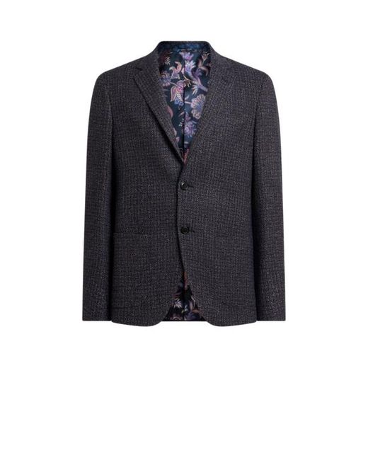 Etro Blue Single-Breasted Wool-Blend Bouclé Jacket for men