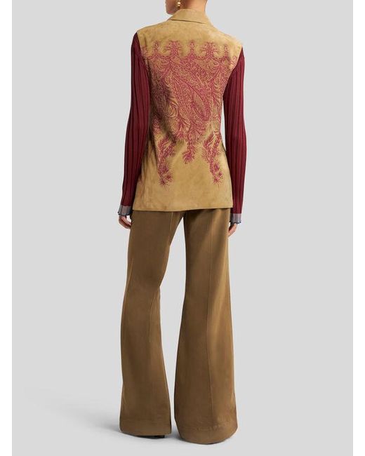 Etro Brown Suede Waistcoat With Placed Print