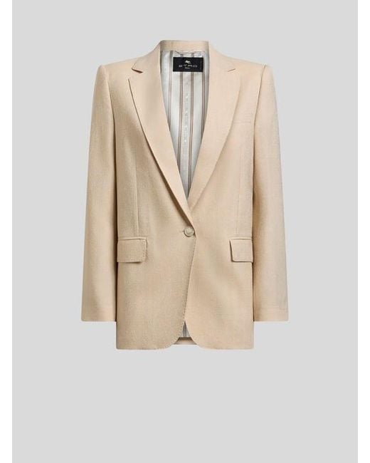 Etro Natural Wool Jacquard Single-Breasted Jacket With Paisley Motif