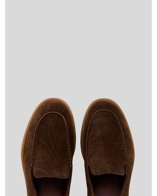 Etro Brown Printed Suede Slip-On Shoes for men