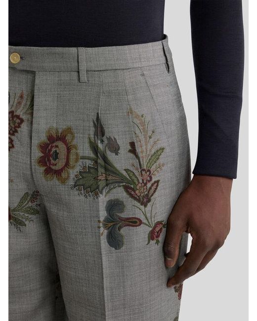 Etro Gray Printed Wool Trousers for men