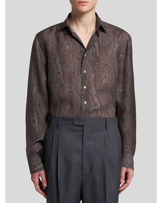 Etro Gray Silk Paisley Shirt for men