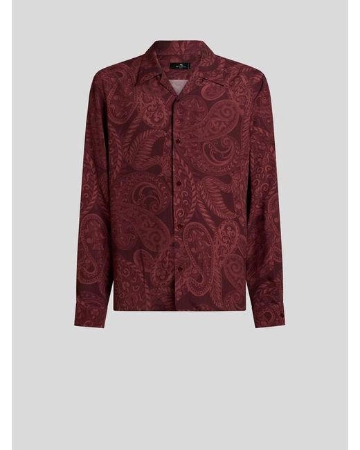 Etro Red Silk Shirt With Paisley Print for men