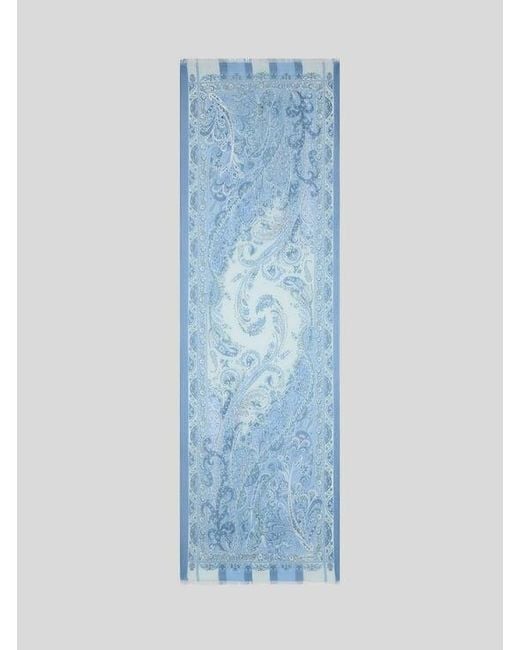 Etro White Floral Leafy Printed Silk Scarf