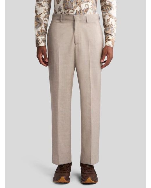 Etro Gray Slub Wool-Blend Trousers for men