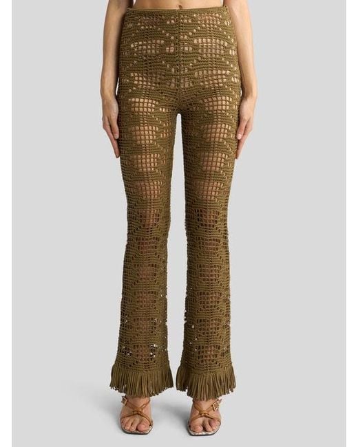 Etro Brown Crochet-Effect Cotton Flared Trousers With Fringing