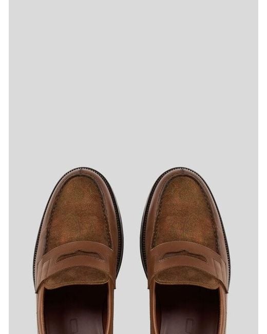 Etro Brown Leather Loafers With Paisley Detail for men