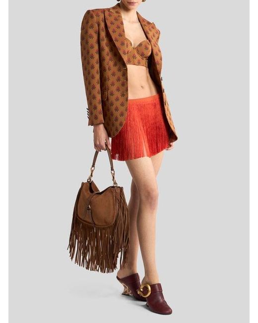 Etro Orange Mini Skirt With Fringing