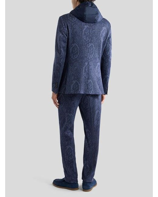 Etro Blue Cotton-Blend Jacquard Jacket With Arnica Motif And Bib for men