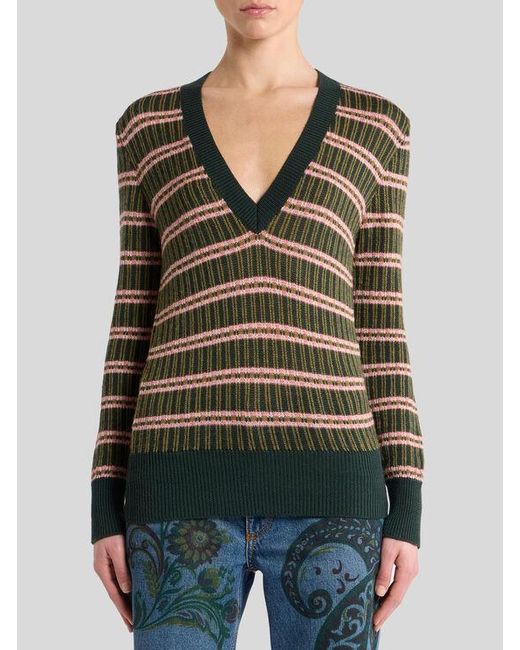 Etro Green Pullover Aus Einer Wollmischung Mit Jacquard-Muster, Damen, Größe