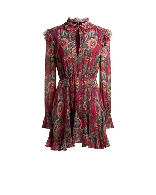 Etro Red Silk-Blend Mini Dress With Print