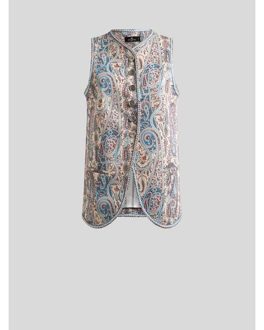 Etro White Jacquard Waistcoat With Floral Paisley Motif