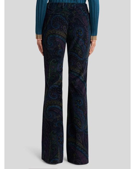 Etro Blue Printed Corduroy Velvet Trousers