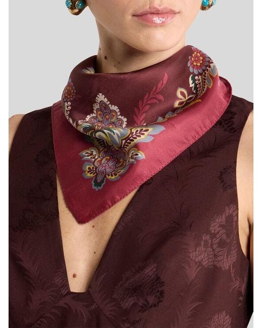 Etro Red Silk Scarf With Flower And Bee Motif