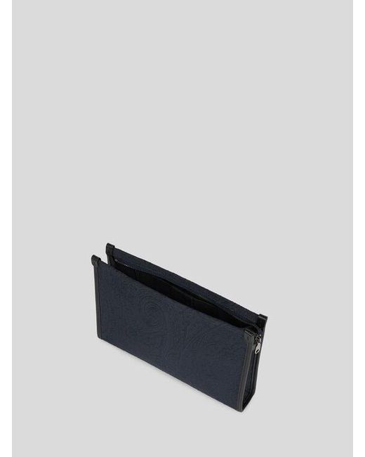 Etro Blue Large Nylon Jacquard Pouch for men