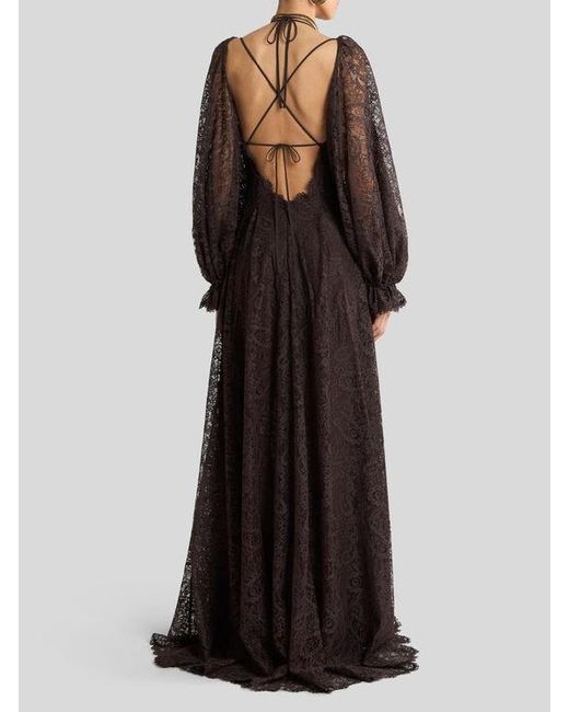 Etro Black Long Lace Dress With Paisley Motif