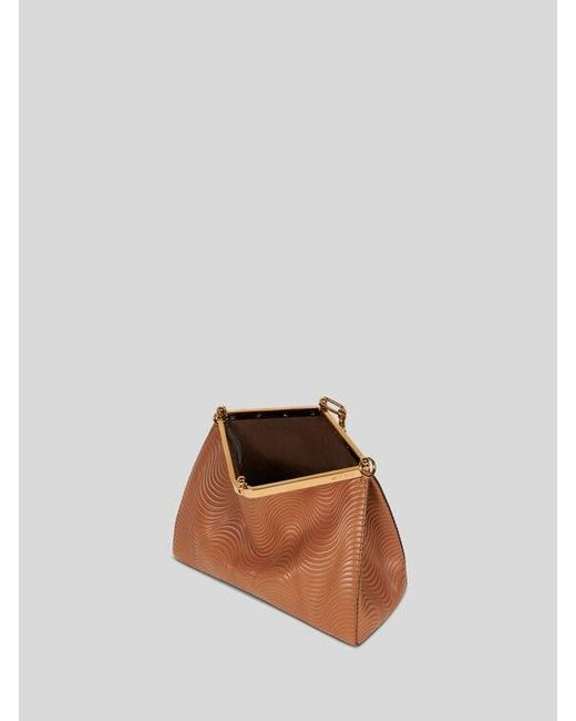 Etro Brown Medium Vela Bag With Wavy Motif And Clutch