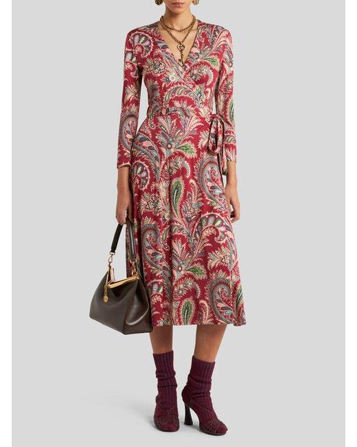Robe Portefeuille À Motif Paisley Fleuri, Femme, Taille Etro en coloris Red