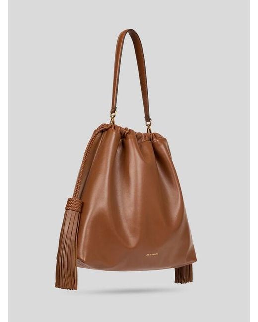 Etro Brown Large Leather Kalispera Bag With Tassels