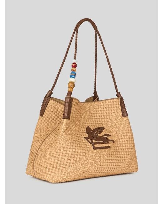 Etro Natural Large Raffia Libra Tote Bag