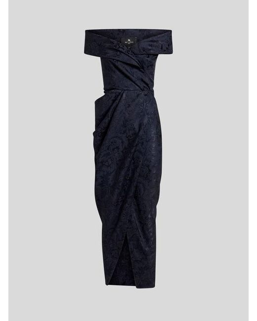Etro Blue Silk-Blend Jacquard Evening Dress