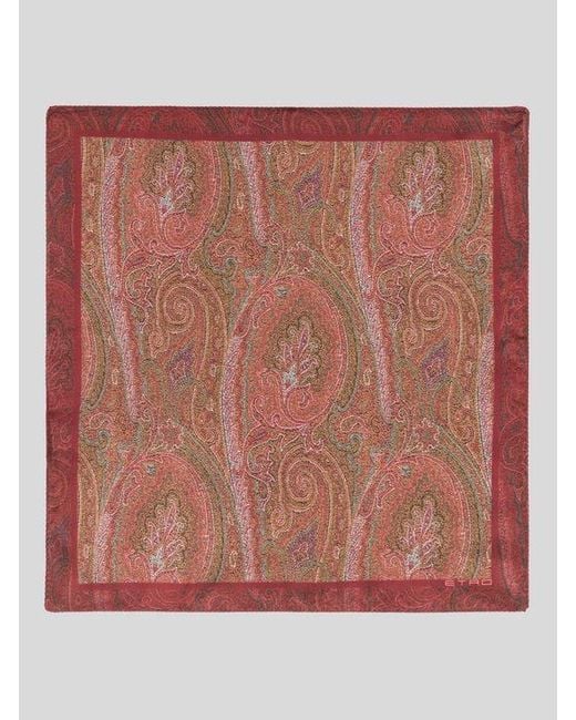 Etro Red Printed Silk Pocket Square for men