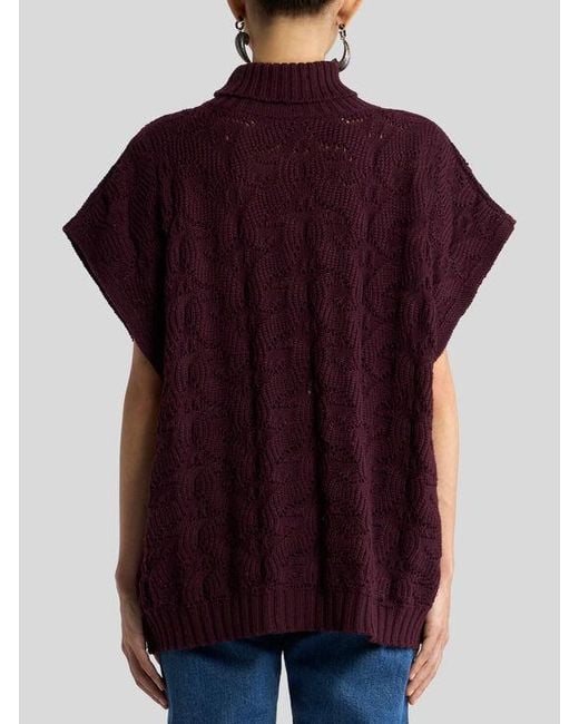Etro Purple Wool-Blend Turtleneck Sweater With Paisley Detailing