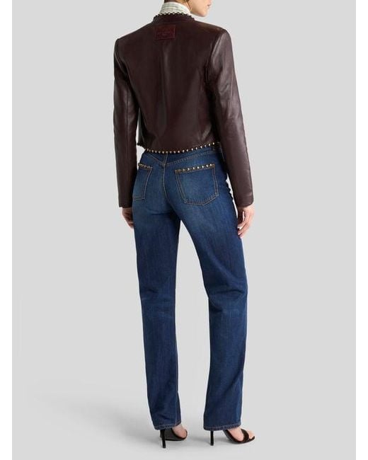 Etro Black Cropped Leather Jacket With Studs