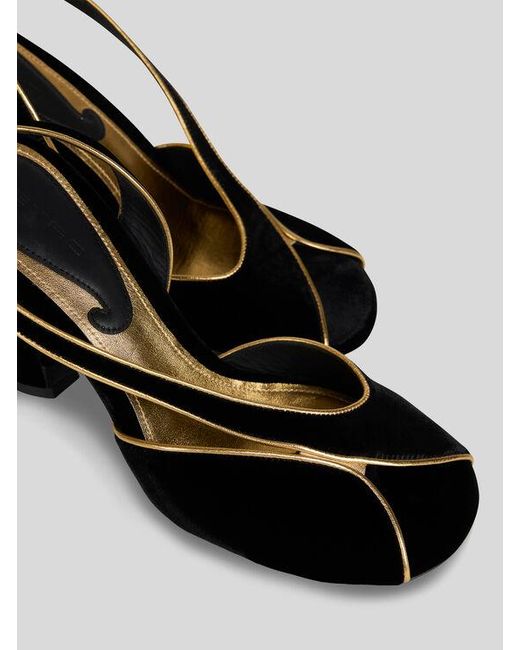 Etro Black Velvet High-Heeled Sandals With Metallic Trim