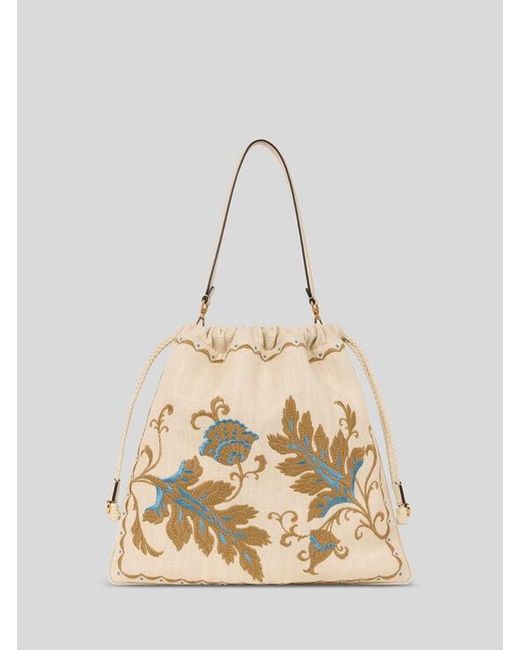 Etro Natural Large Linen-Blend Kalispera Bag With Embroidery