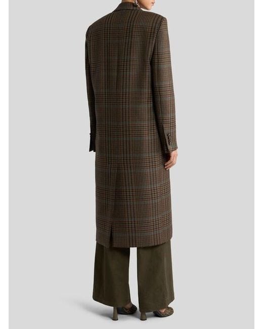 Etro Brown Double-Breasted Wool Coat With Prince Of Wales Motif