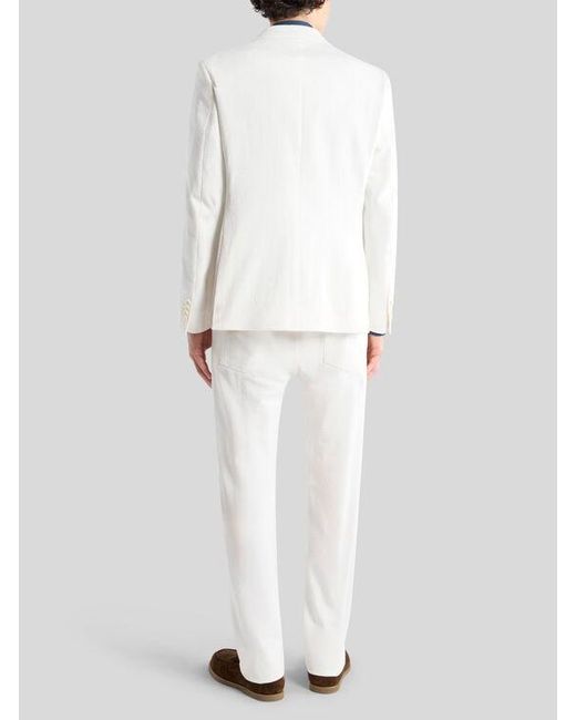 Etro White Single-Breasted Stretch Cotton Jacquard Jacket With Floral Motif for men
