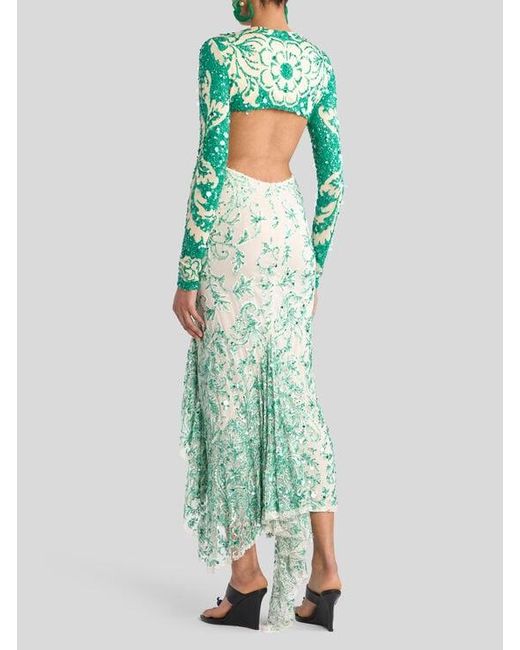 Etro Green Midi Dress With Sequin Embroidery