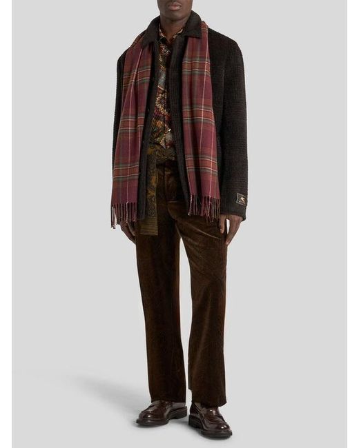 Etro Brown Straight-Leg Cotton Velvet Trousers With Arnica Motif for men