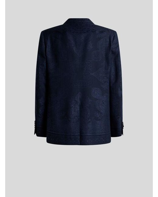 Etro Blue Cotton-Blend Jacquard Jacket With Placed Floral Paisley Motif for men