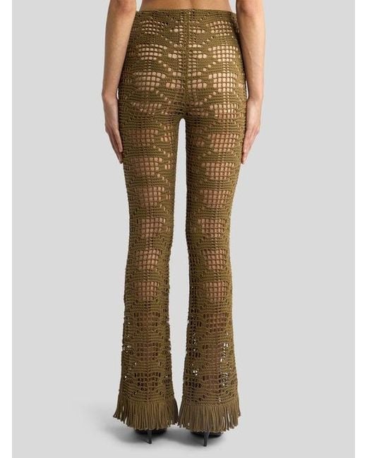 Etro Brown Crochet-Effect Cotton Flared Trousers With Fringing