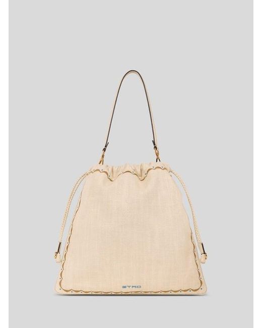 Etro Natural Large Linen-Blend Kalispera Bag With Embroidery