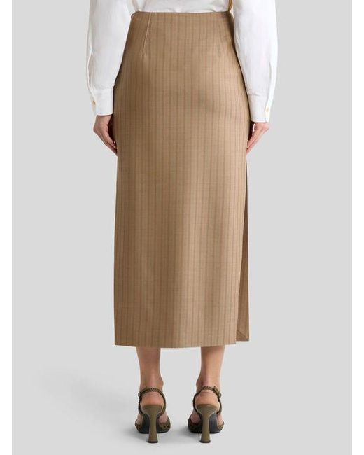 Etro Natural Wool Jacquard Midi Skirt With Striped Pattern