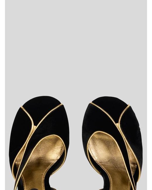 Etro Black Velvet High-Heeled Sandals With Metallic Trim
