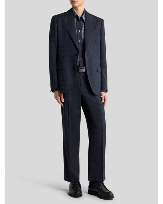 Etro Blue Wool Jacquard Blazer for men