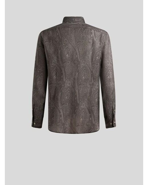 Etro Gray Silk Paisley Shirt for men