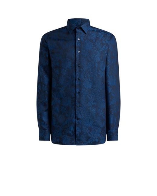 Etro Blue Floral Cotton Jacquard Shirt for men