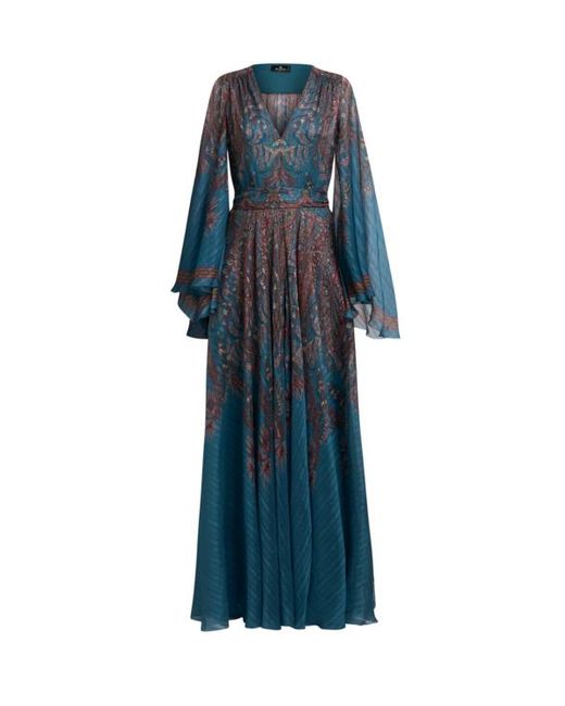 Etro Blue Floral Paisley Long Silk Dress