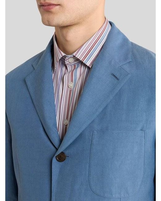 Etro Blue Single-Breasted Plain-Coloured Silk-Blend Jacket for men