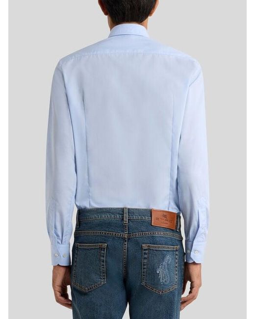 Etro Blue Button-Down Shirt With Pegaso for men