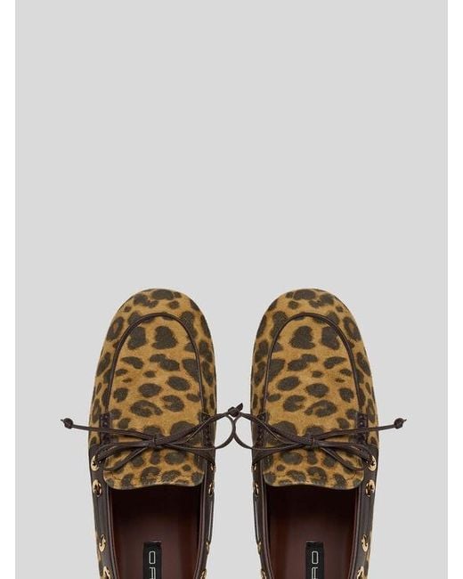 Etro Brown Suede Boat Loafers With Animal Motif